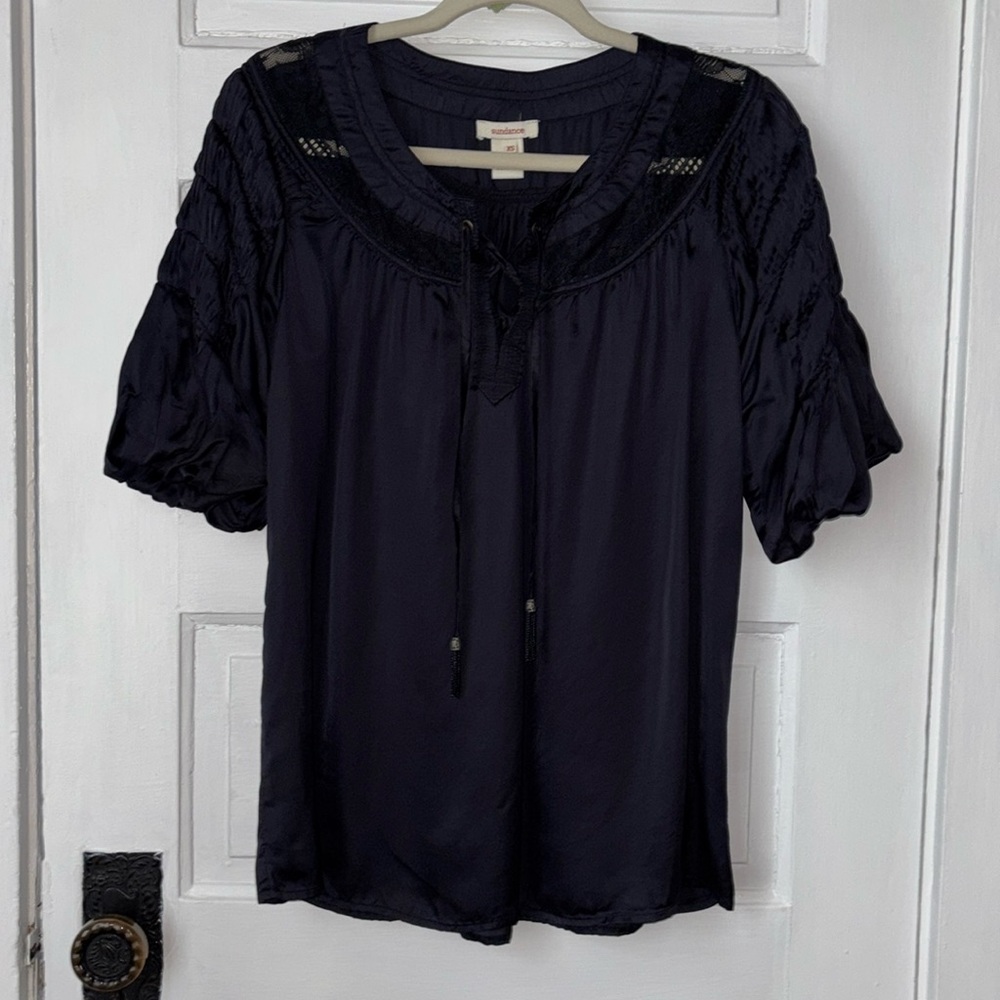 SUNDANCE LACE FRONT PUFF SLEEVE BOHO PEASANT BLOUSE